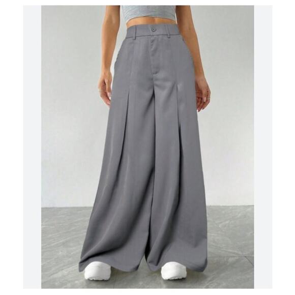 NWT Shein Wide Leg Flare Pant Grey Size Large - Picture 1 of 4
